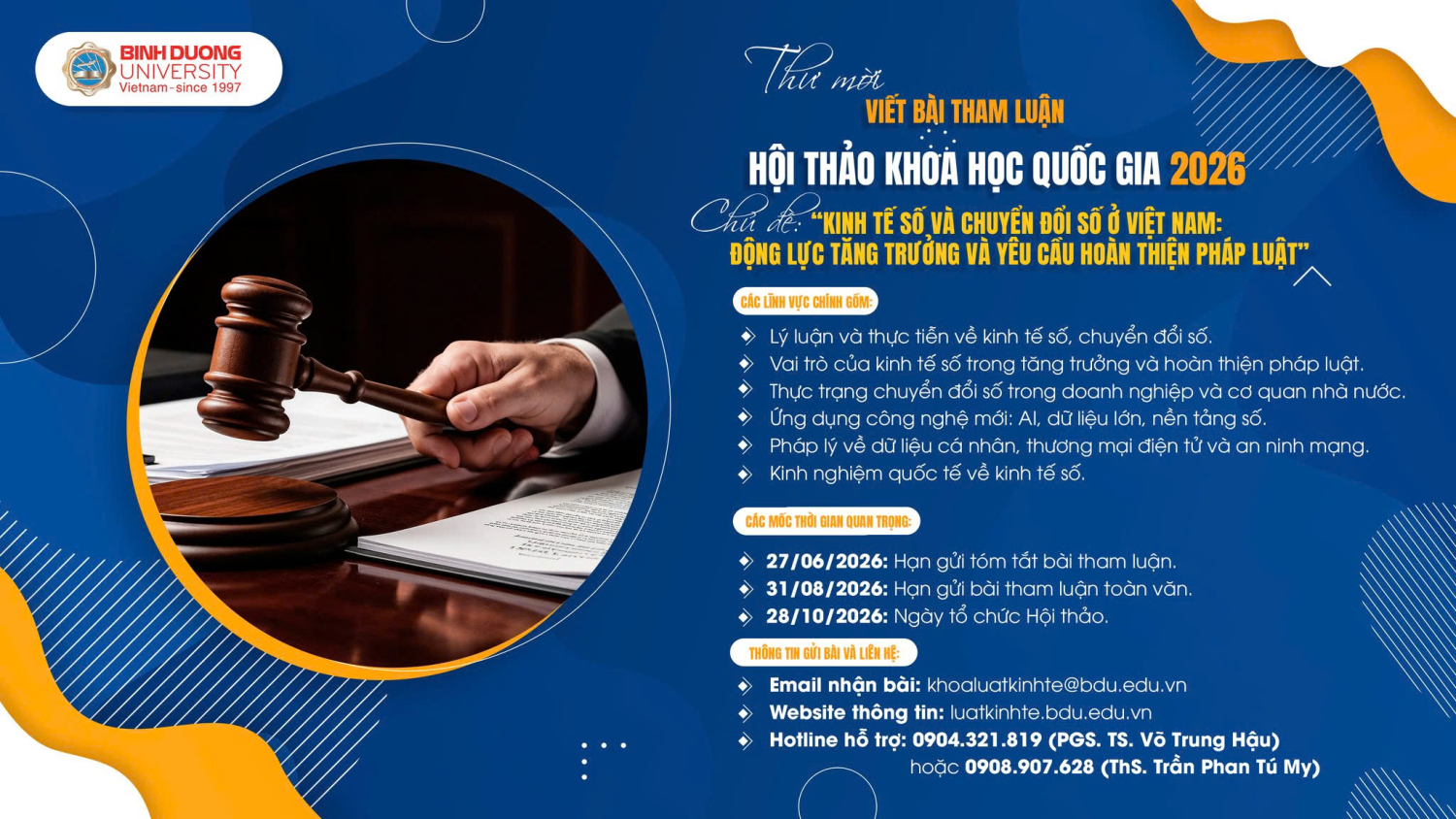 HỘI THẢO KHOA HỌC QUỐC GIA 2026 "KINH TẾ SỐ VÀ CHUYỂN ĐỔI SỐ Ở VIỆT NAM: ĐỘNG LỰC TĂNG TRƯỞNG VÀ YÊU CẦU HOÀN THIỆN PHÁP LUẬT"